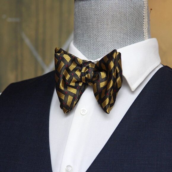 Men's Self-tied Bow Tie 100%Silk Big Butterfly Mustard Ornament S660 - Picture 13 of 14